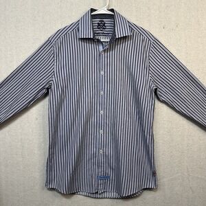 English Laundry Men's Long Sleeve Blue Striped 16 34/35 Flip Cuff Handsome